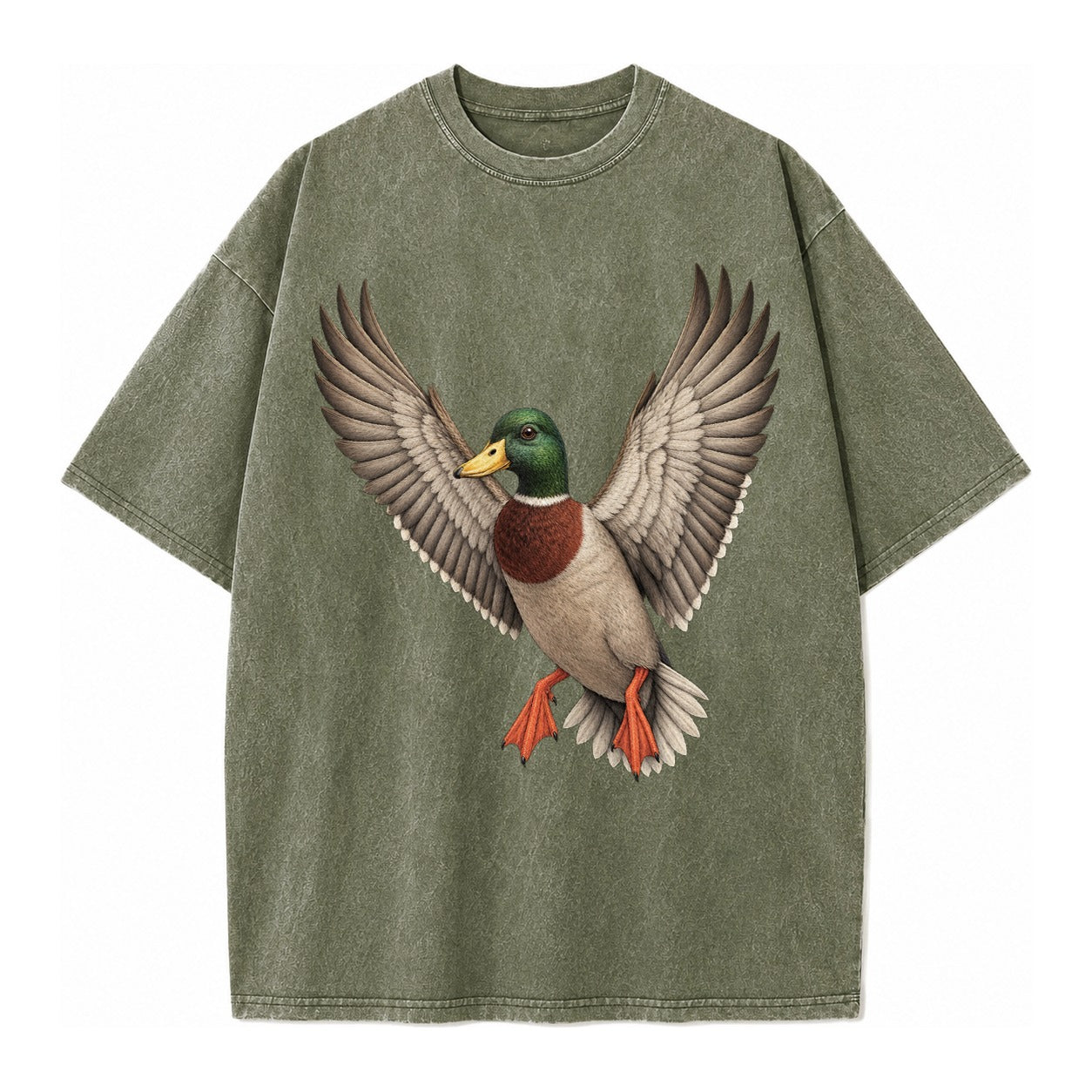 Mallard In Flight Vintage T-shirt – Army Green