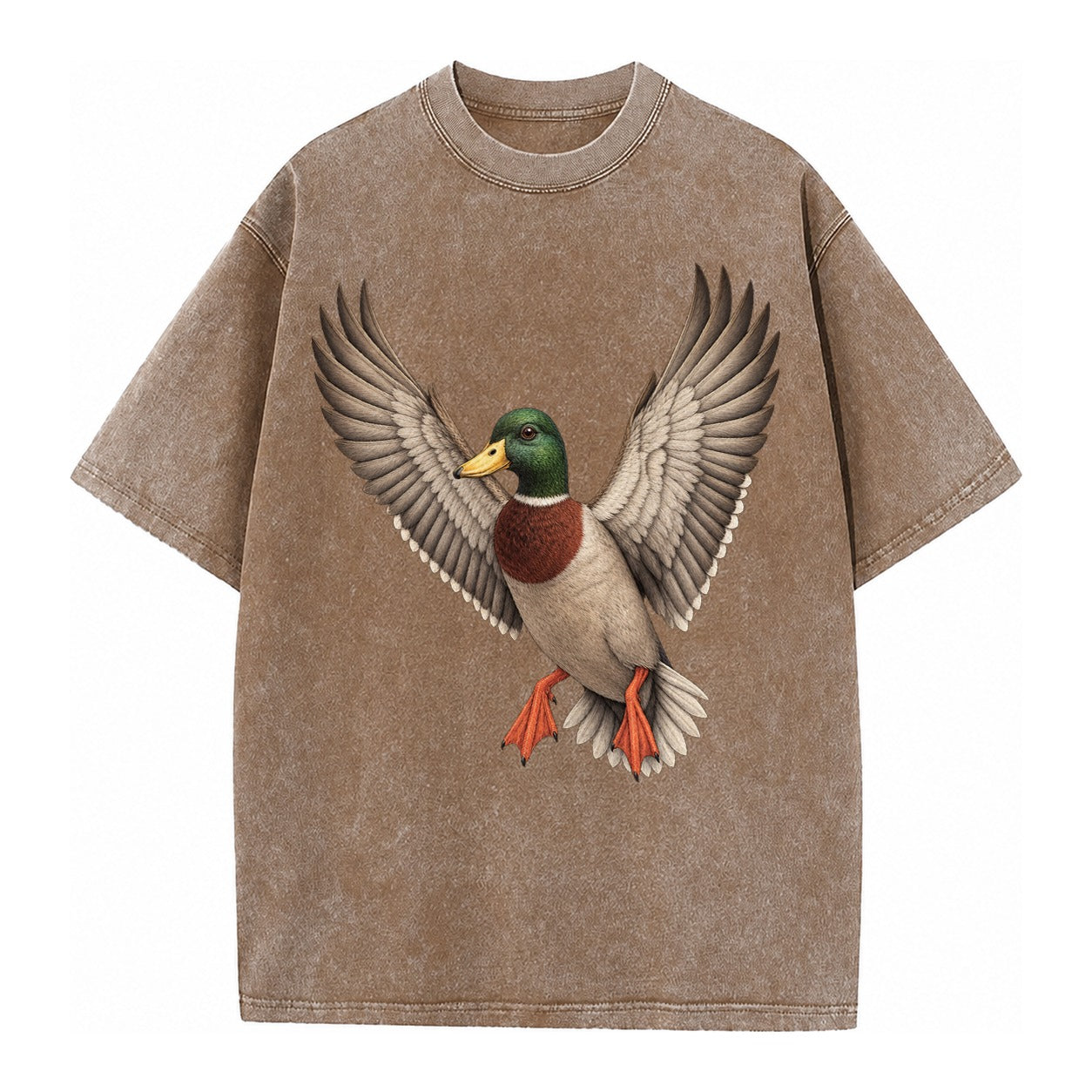 Mallard In Flight Vintage T-shirt – Brown