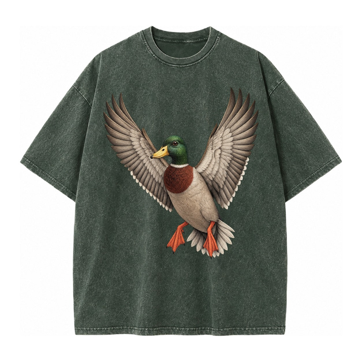 Mallard In Flight Vintage T-shirt – Forest Mist(Green)