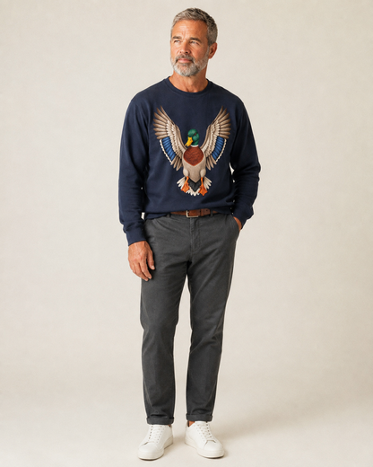 Mallard Majesty Fleece Sweatshirt – studio model photo