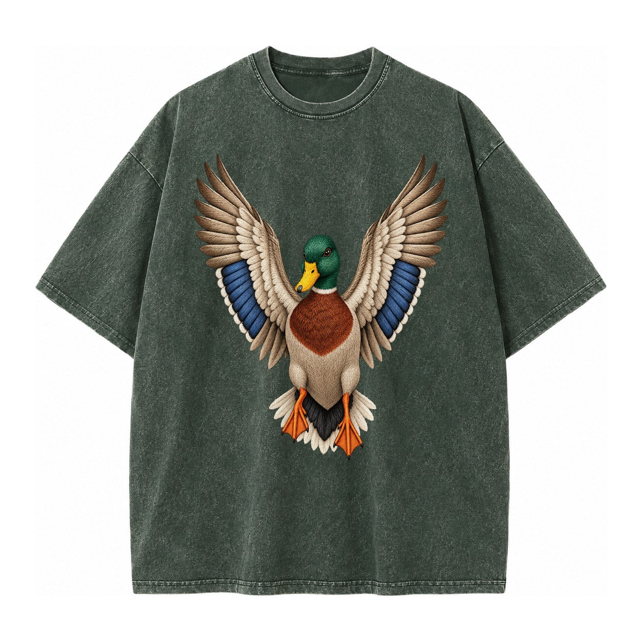 Mallard Majesty Vintage T-shirt – Forest Mist(Green)