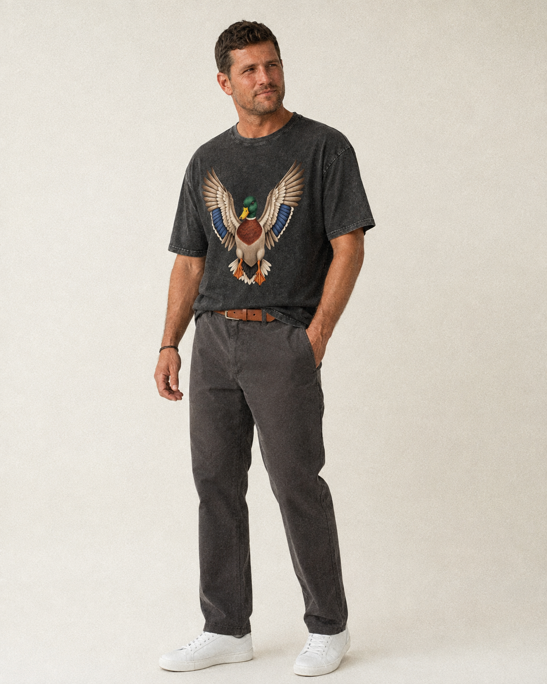 Mallard Majesty Vintage T-shirt – studio model photo