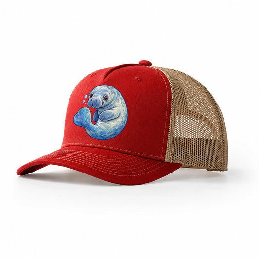 Manatee Curled Drift Sea Sprite Trucker Hat – Red Khaki