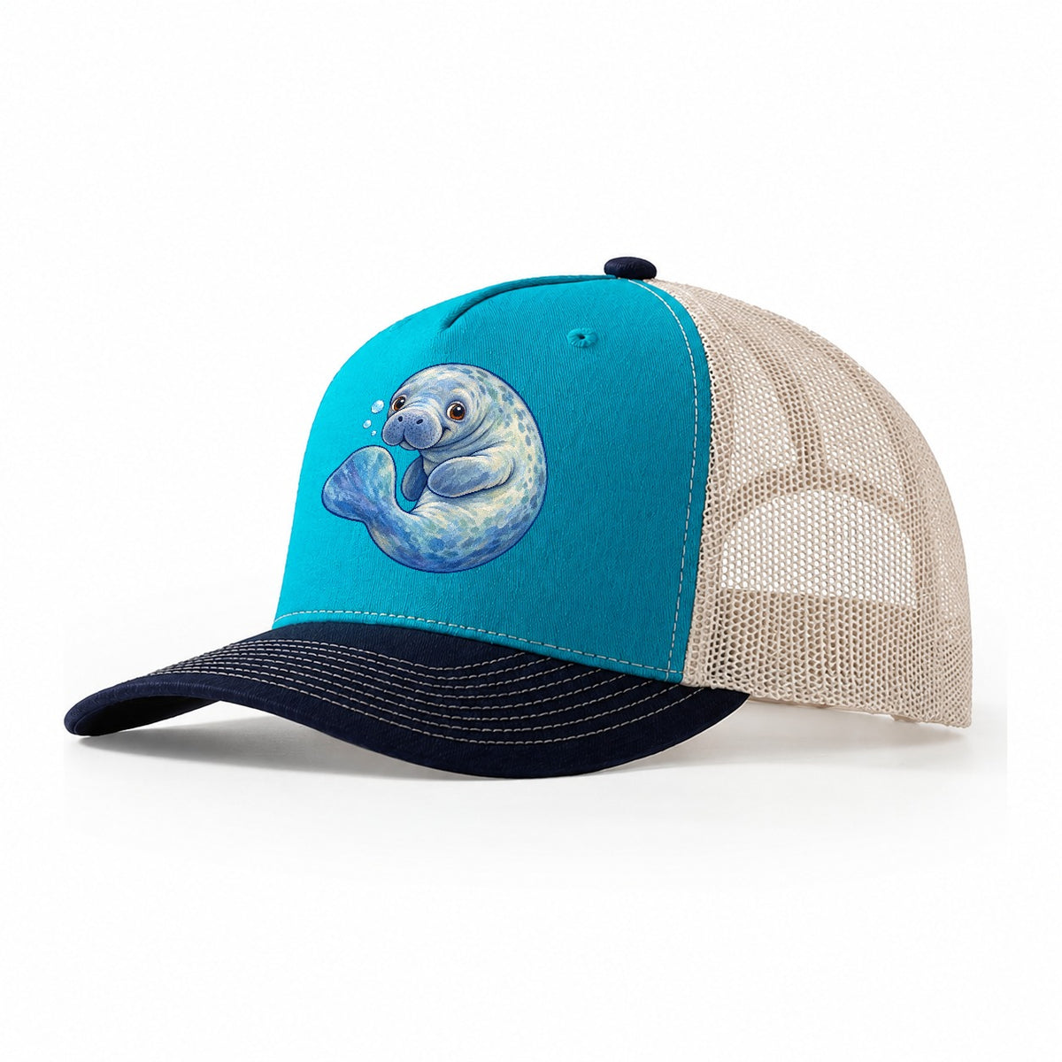 Manatee Curled Drift Sea Sprite Trucker Hat – Teal Navy