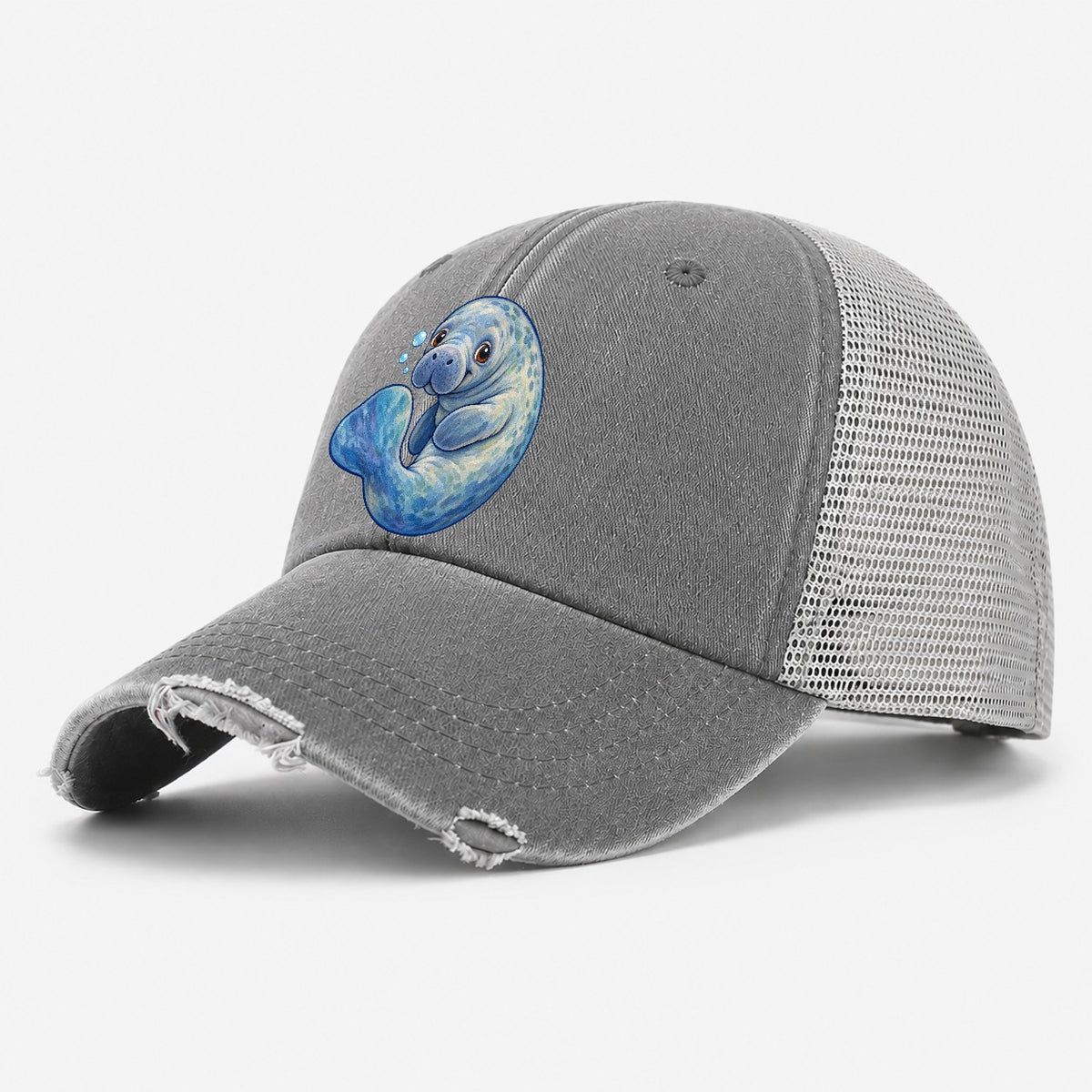 Manatee Curled Drift Sea Sprite Washed Trucker Hat – Grey