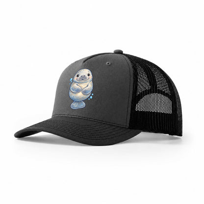 Manatee Front Flipper Hug Sea Sprite Trucker Hat – Dark Grey Black