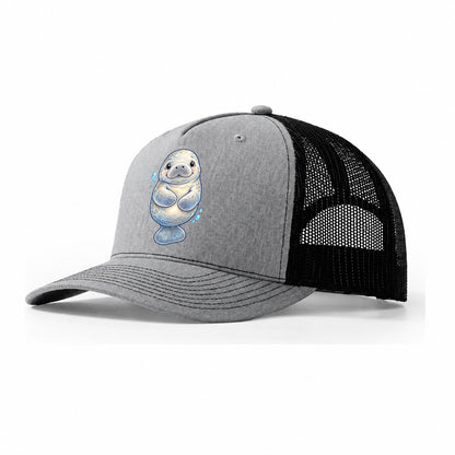Manatee Front Flipper Hug Sea Sprite Trucker Hat – Sport Grey Black