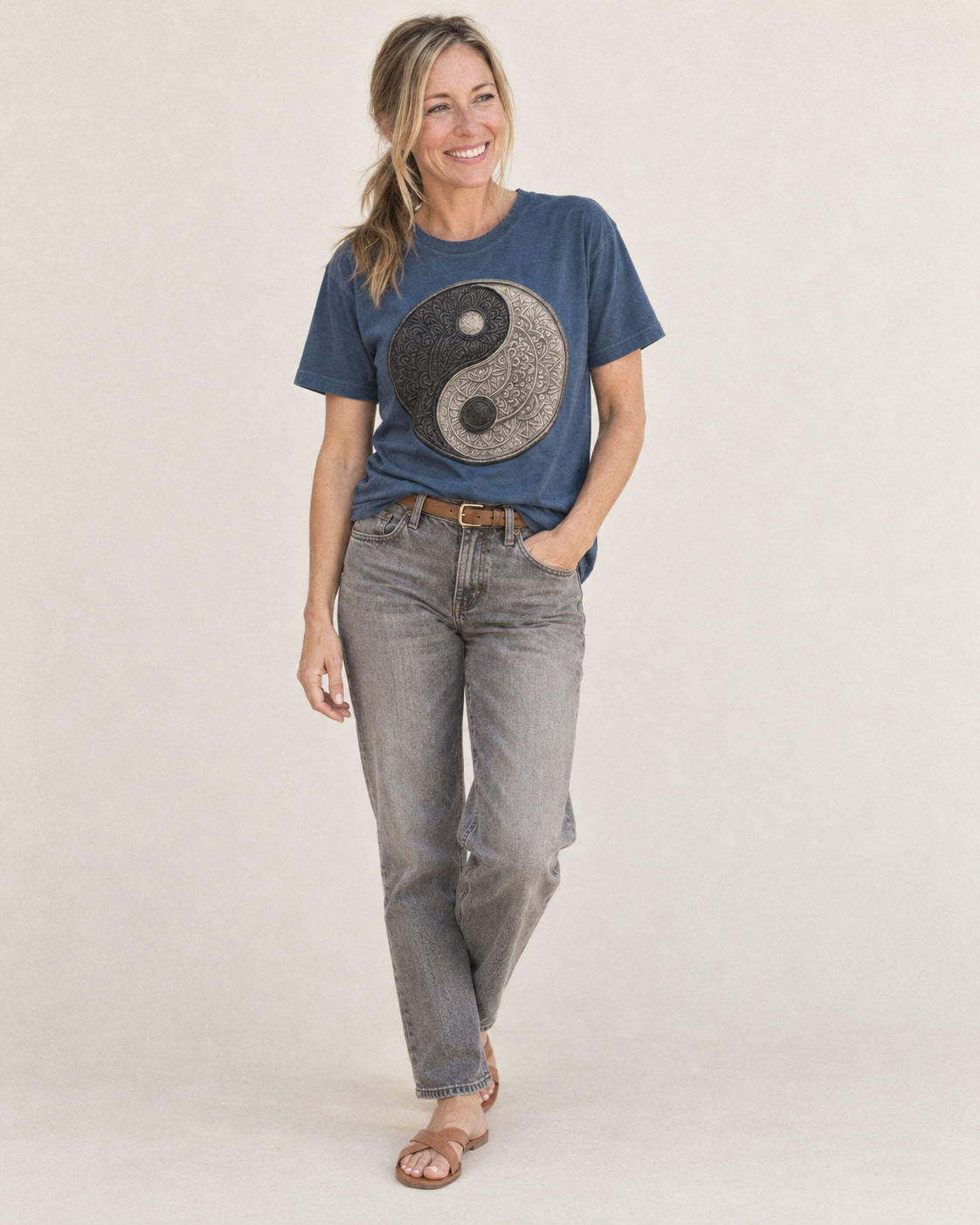 Mandala Yin Yang Classic T-shirt – studio model photo