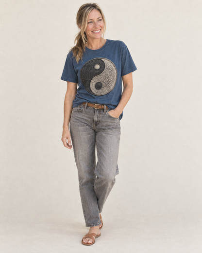 Mandala Yin Yang Classic T-shirt – studio model photo