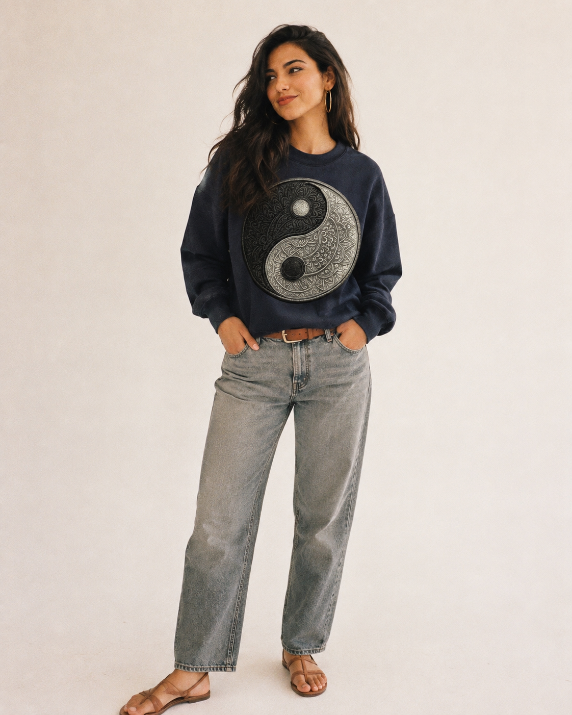Mandala Yin Yang Fleece Sweatshirt – studio model photo