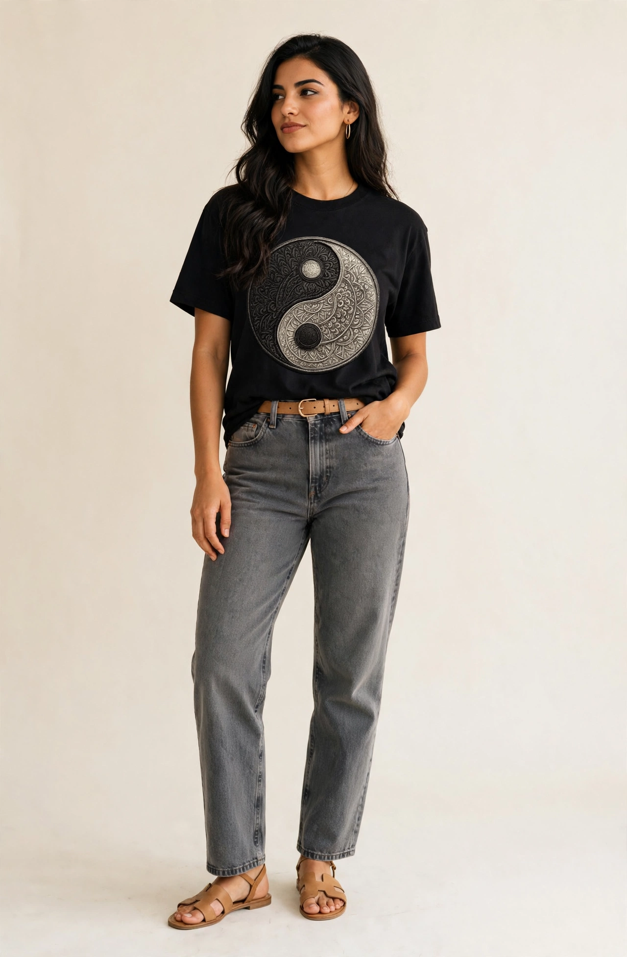 Mandala Yin Yang Pattern Classic T-shirt – studio model photo