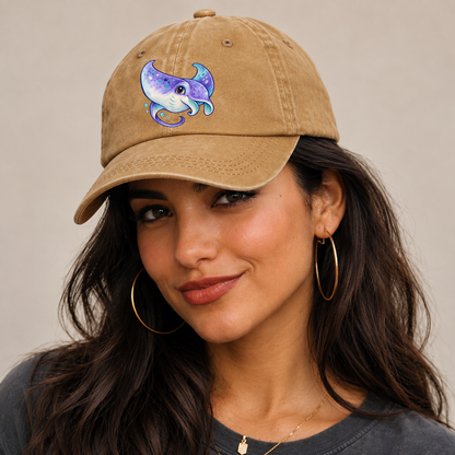 Manta Ray Barrel Turn Sea Sprite Classic Cap — studio model wearing the hat