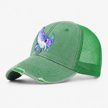Manta Ray Barrel Turn Sea Sprite Washed Trucker Hat – Ink Green