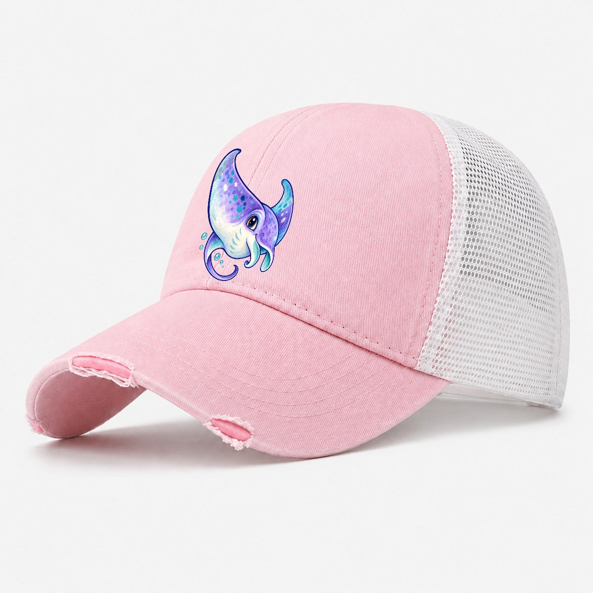 Manta Ray Barrel Turn Sea Sprite Washed Trucker Hat – Light Pink