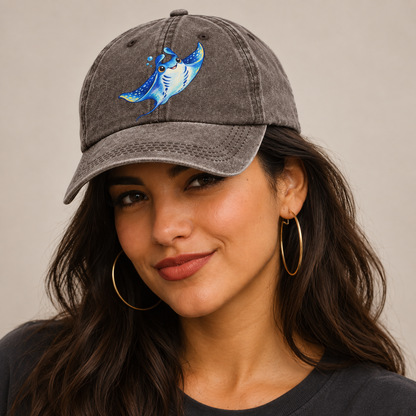 Manta Ray Upward Glide Sea Sprite Classic Cap — studio model wearing the hat