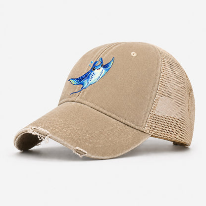 Manta Ray Upward Glide Sea Sprite Washed Trucker Hat – Khaki
