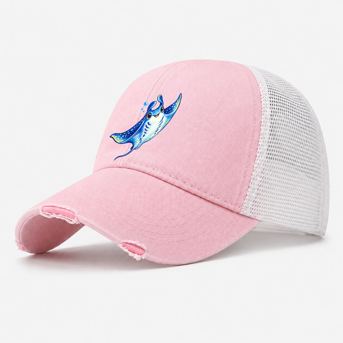 Manta Ray Upward Glide Sea Sprite Washed Trucker Hat – Light Pink