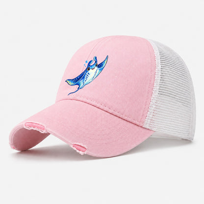 Manta Ray Upward Glide Sea Sprite Washed Trucker Hat – Light Pink