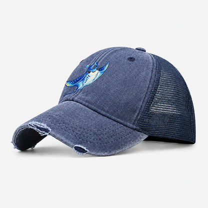 Manta Ray Upward Glide Sea Sprite Washed Trucker Hat – Navy