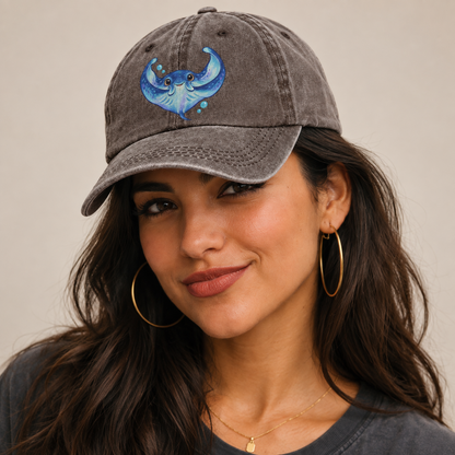 Manta Ray Wing Hug Sea Sprite Classic Cap — studio model wearing the hat