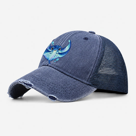 Manta Ray Wing Hug Sea Sprite Washed Trucker Hat – Navy