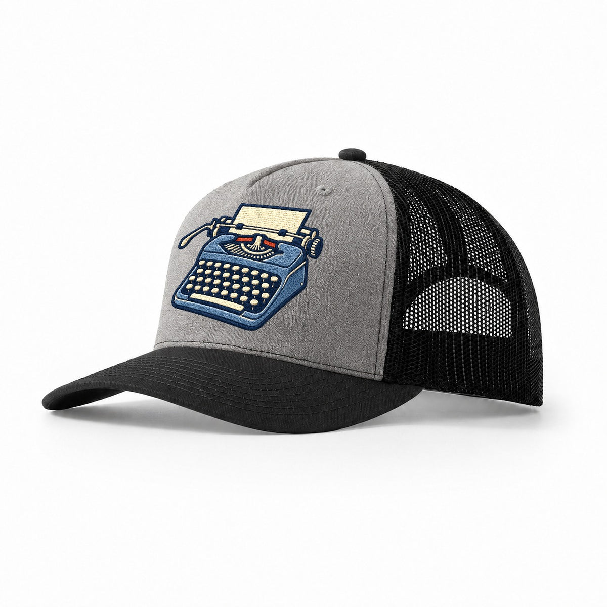 Manual Typewriter Tiny Solo Marks Trucker Hat – Grey Black