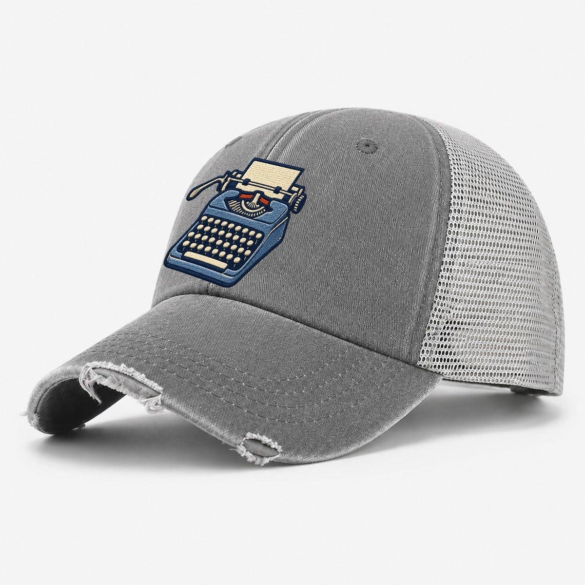 Manual Typewriter Tiny Solo Marks Washed Trucker Hat – Grey