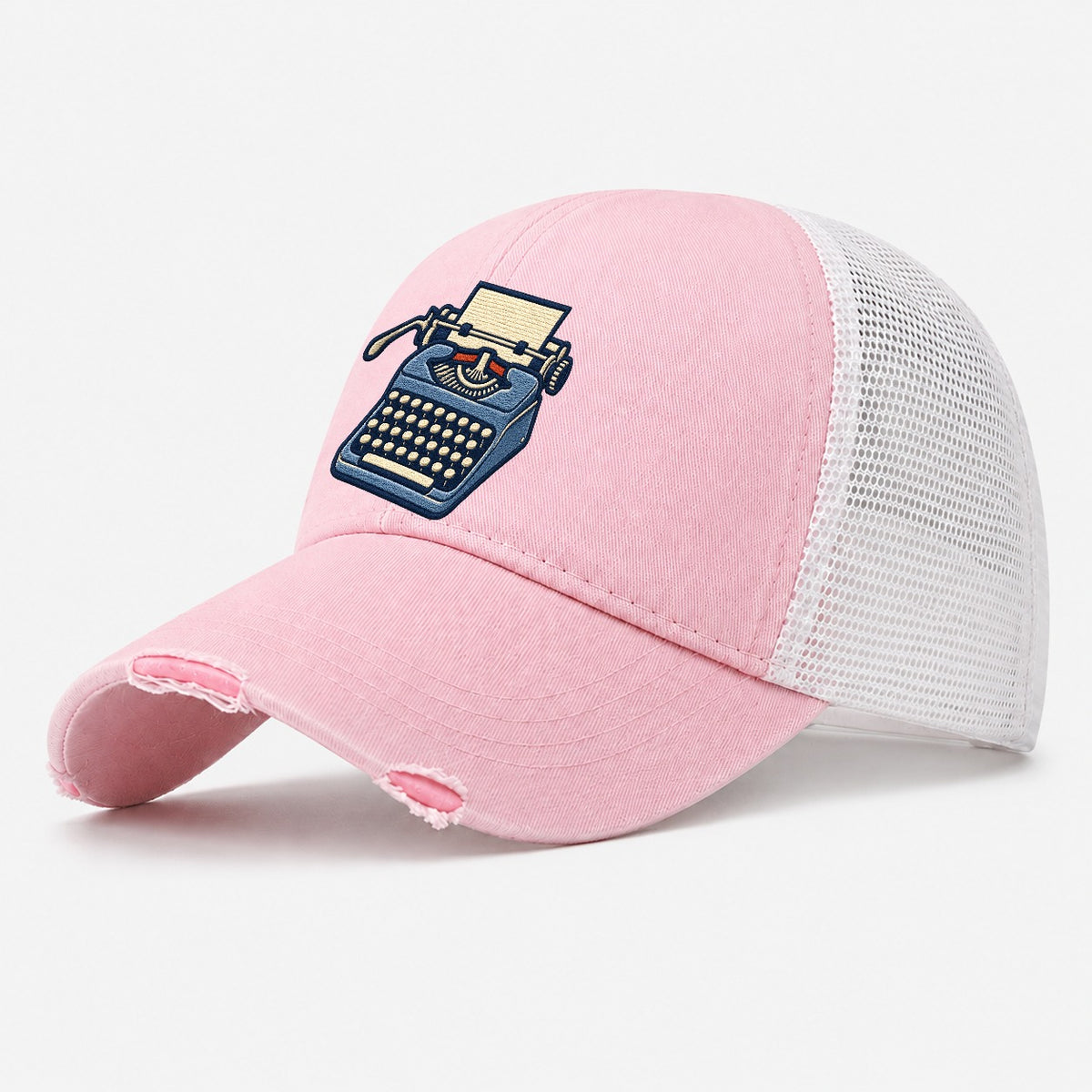 Manual Typewriter Tiny Solo Marks Washed Trucker Hat – Light Pink