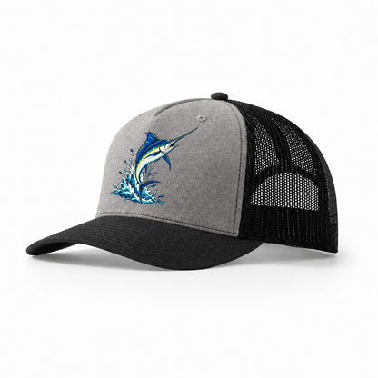 Marlin Leap Fishing Elegant Trucker Hat – Grey Black