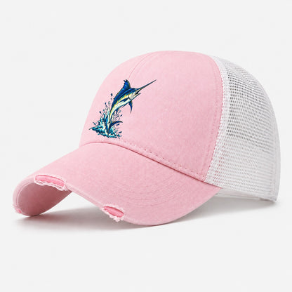 Marlin Leap Fishing Elegant Washed Trucker Hat – Light Pink