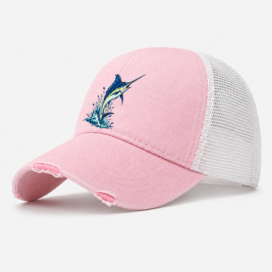 Marlin Leap Fishing Elegant Washed Trucker Hat – Light Pink