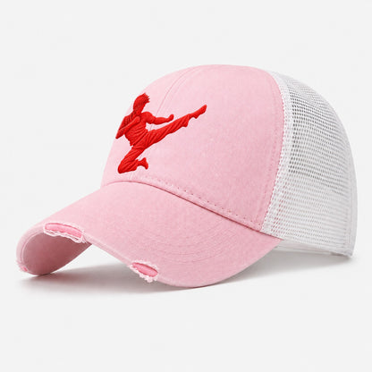 Martial Artist Flying Side Kick Micro Motion Mark Washed Trucker Hat – Light Pink