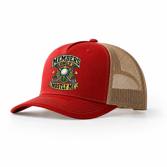Members Only Mostly Me Golf Life Trucker Hat – Red Khaki