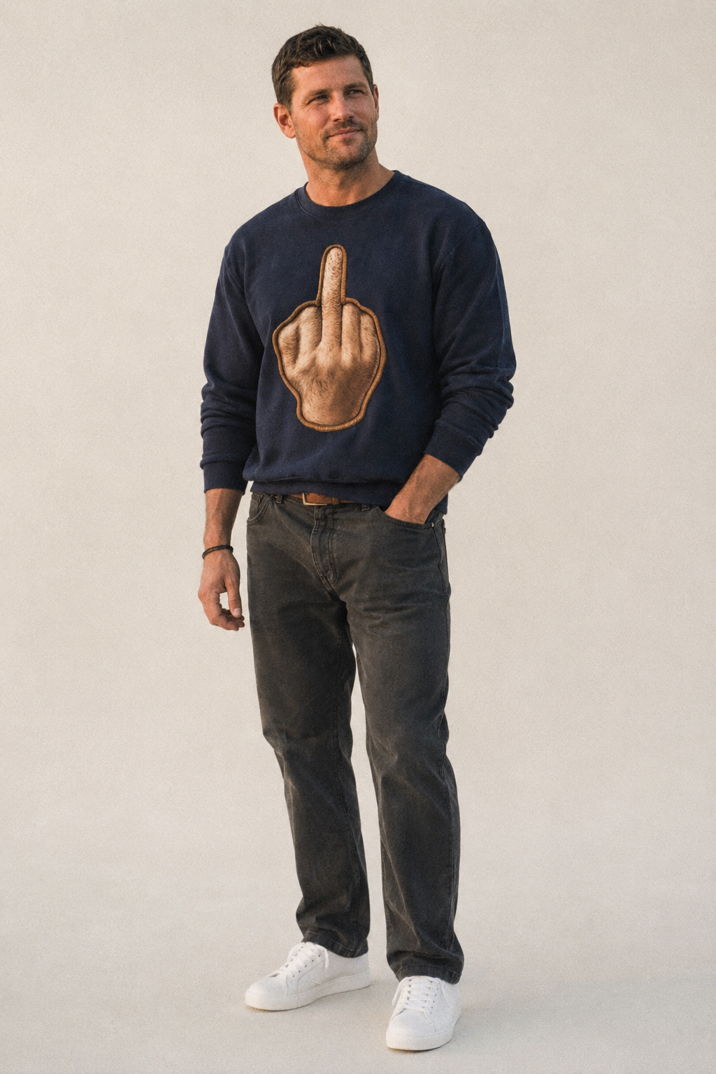 Middle Finger Hand Gesture In Skin Tone Attitude Fleece Sweatshirt – studio model photo