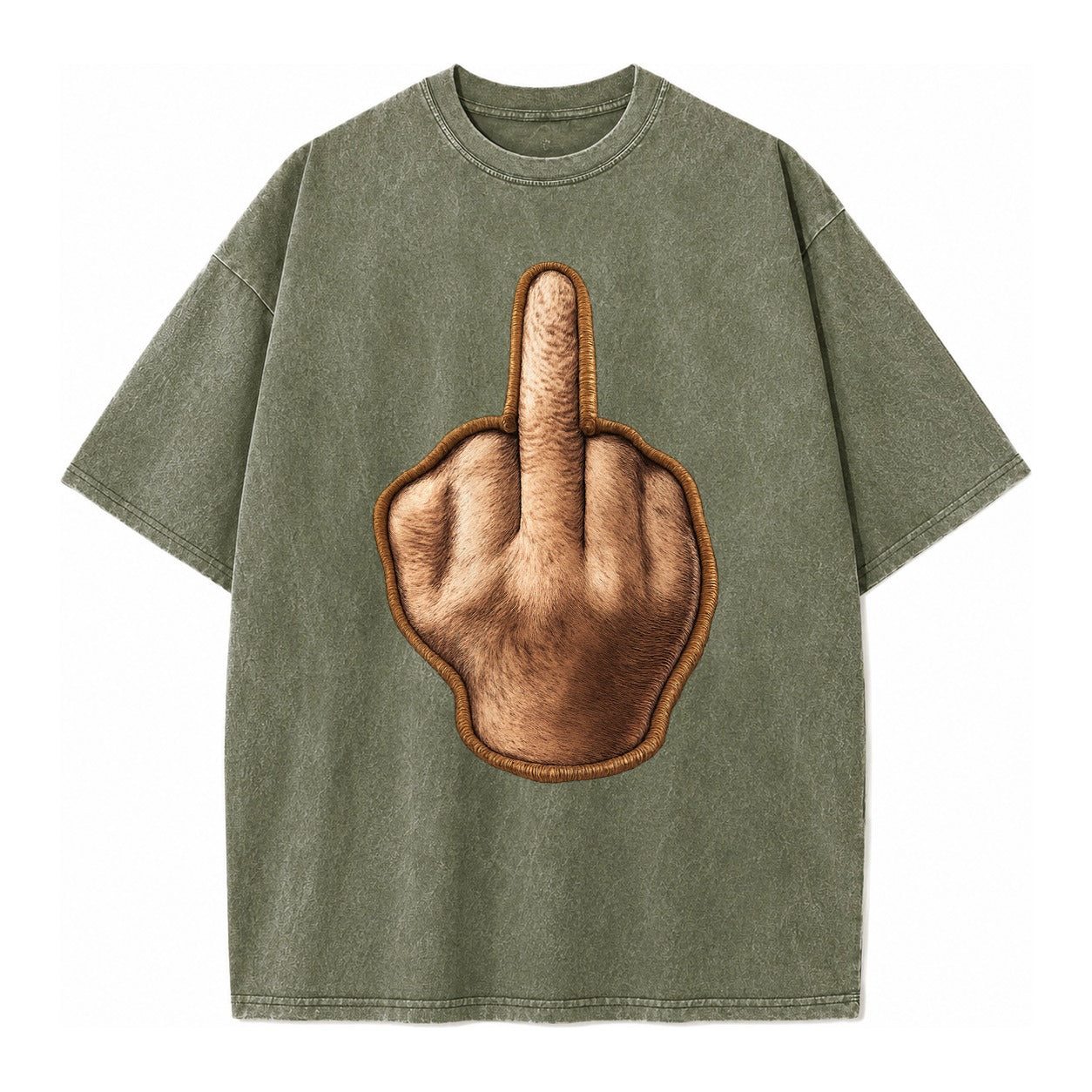 MIDDLE FINGER - hand gesture in skin tone , attitude - Vintage T-shirt – Army Green