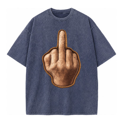 MIDDLE FINGER - hand gesture in skin tone , attitude - Vintage T-shirt – Blue
