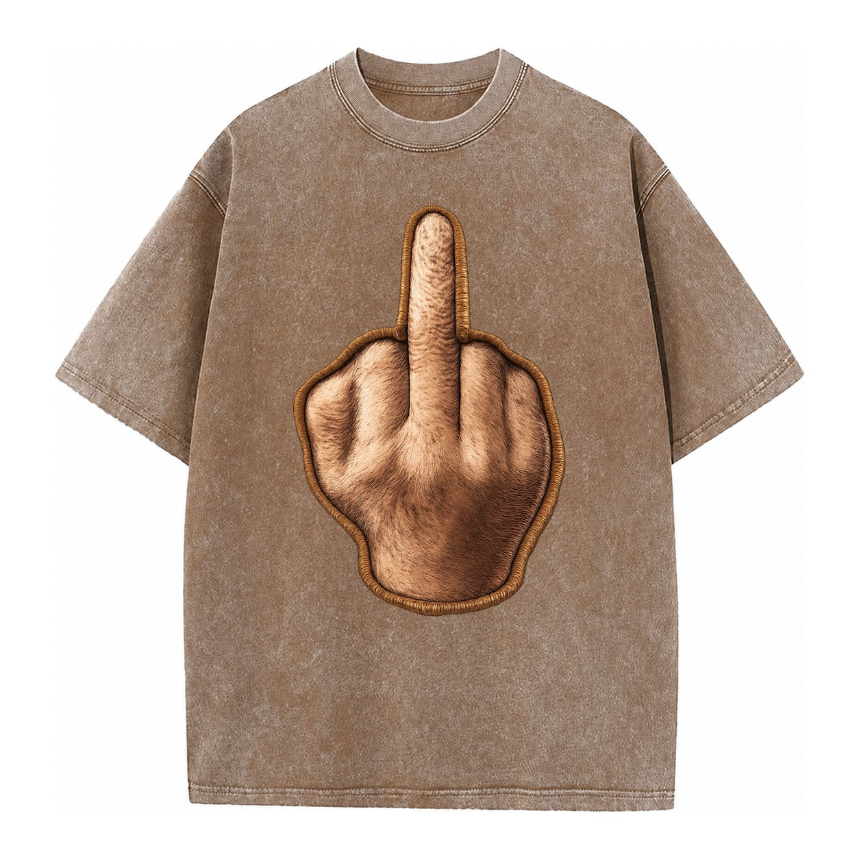 MIDDLE FINGER - hand gesture in skin tone , attitude - Vintage T-shirt – Brown