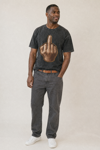 MIDDLE FINGER - hand gesture in skin tone , attitude - Vintage T-shirt – studio model photo