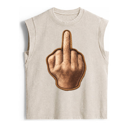 MIDDLE FINGER - hand gesture in skin tone , attitude - Vintage Washed Tank – Beige