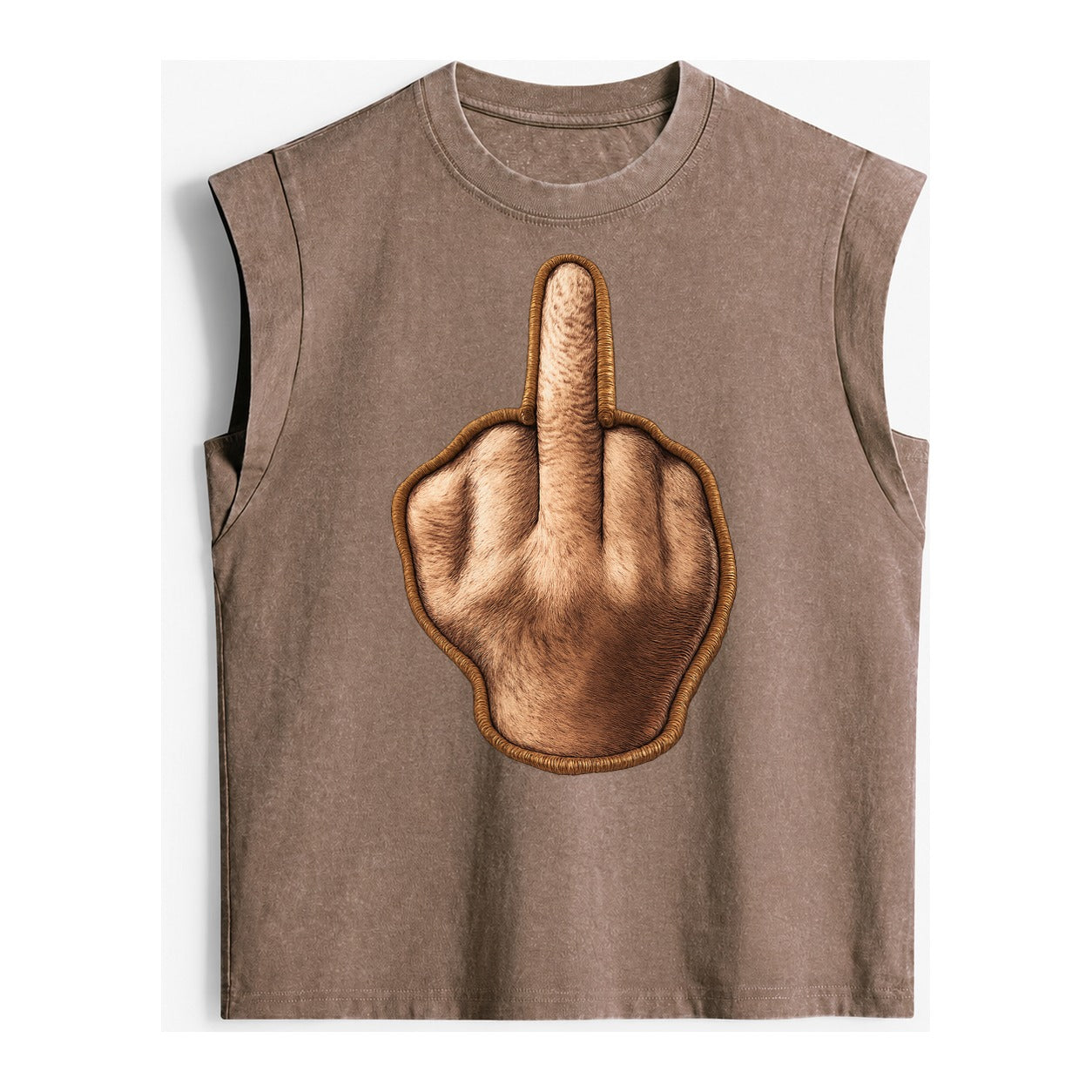MIDDLE FINGER - hand gesture in skin tone , attitude - Vintage Washed Tank – Brown