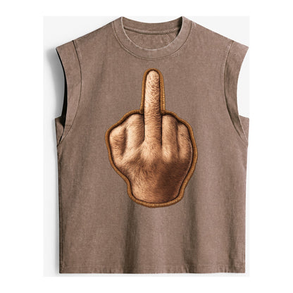 MIDDLE FINGER - hand gesture in skin tone , attitude - Vintage Washed Tank – Brown