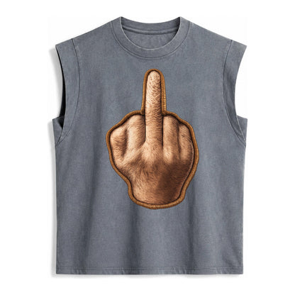 MIDDLE FINGER - hand gesture in skin tone , attitude - Vintage Washed Tank – Grey