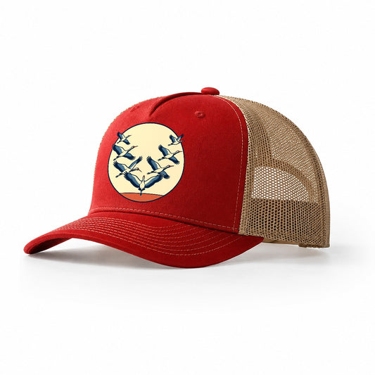 Migration Formation Birdwatching Trucker Hat – Red Khaki