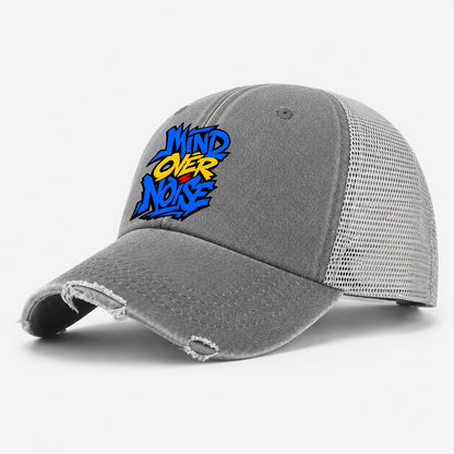 Mind Over Noise Tee Graphic Washed Trucker Hat – Grey