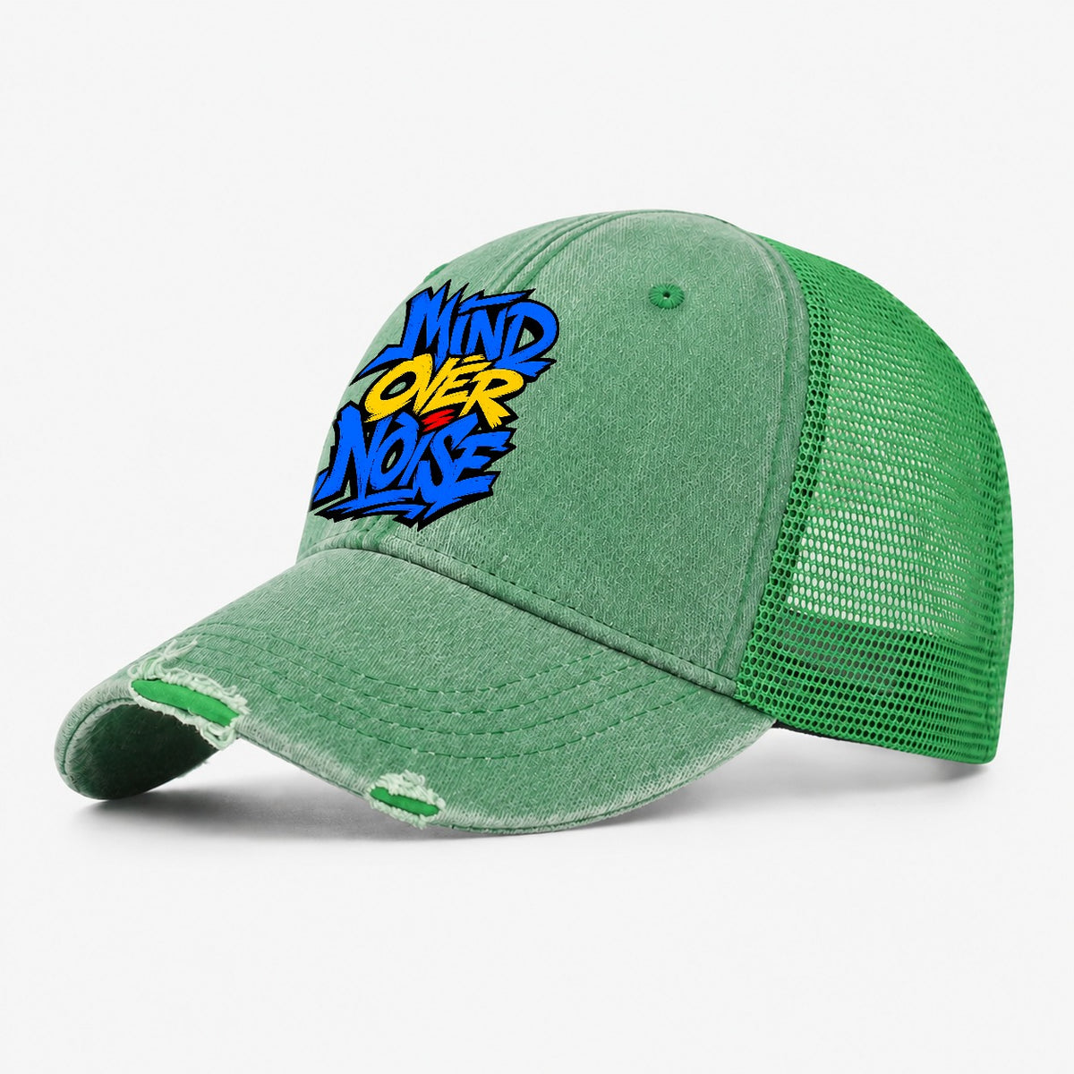 Mind Over Noise Tee Graphic Washed Trucker Hat – Ink Green