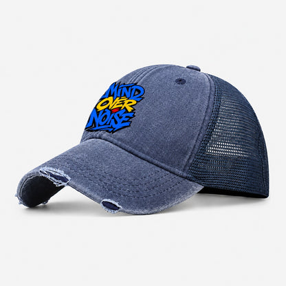 Mind Over Noise Tee Graphic Washed Trucker Hat – Navy
