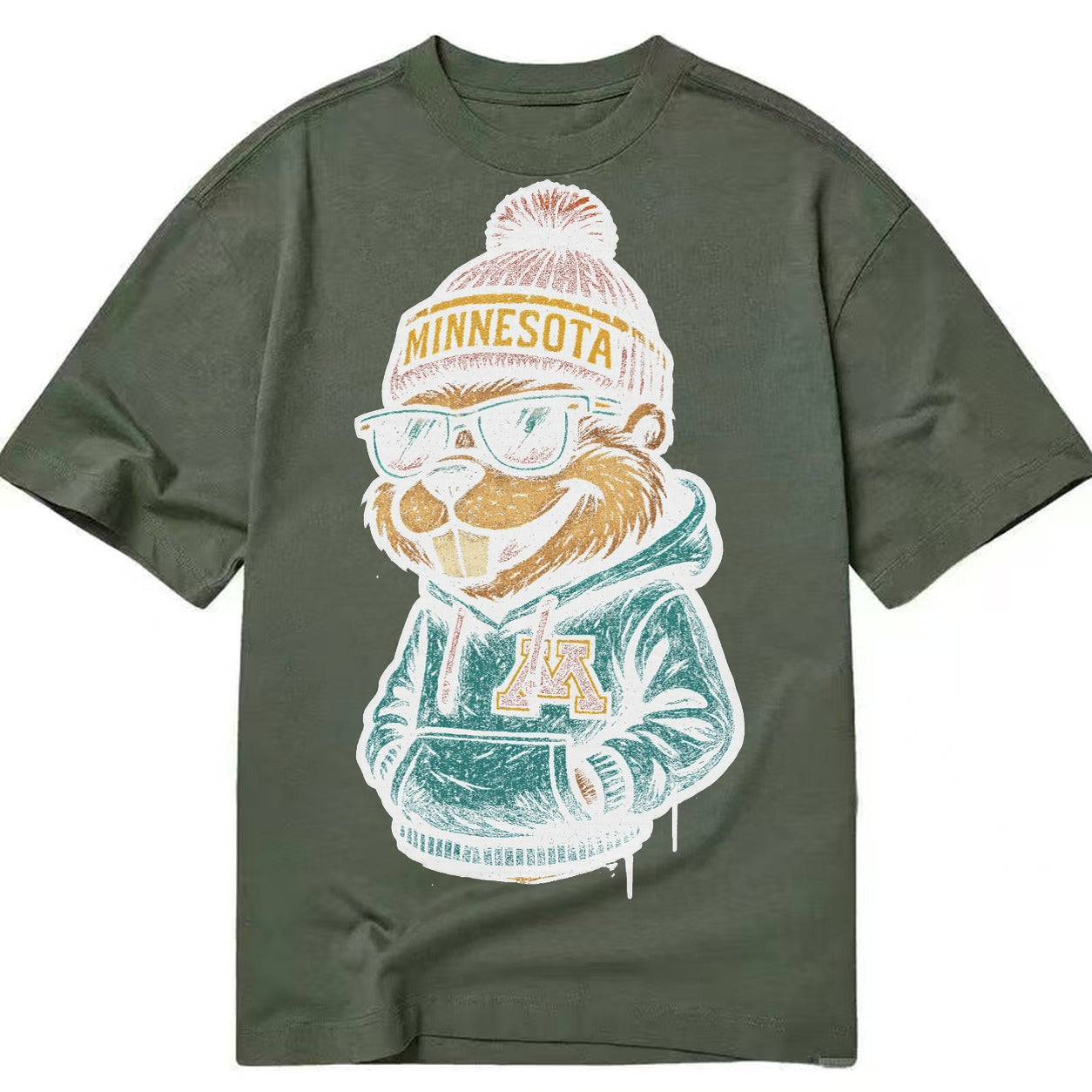 Minneapolis Gopher wearing Minnesota beanie with M patch - Classic T-shirt – Army Green