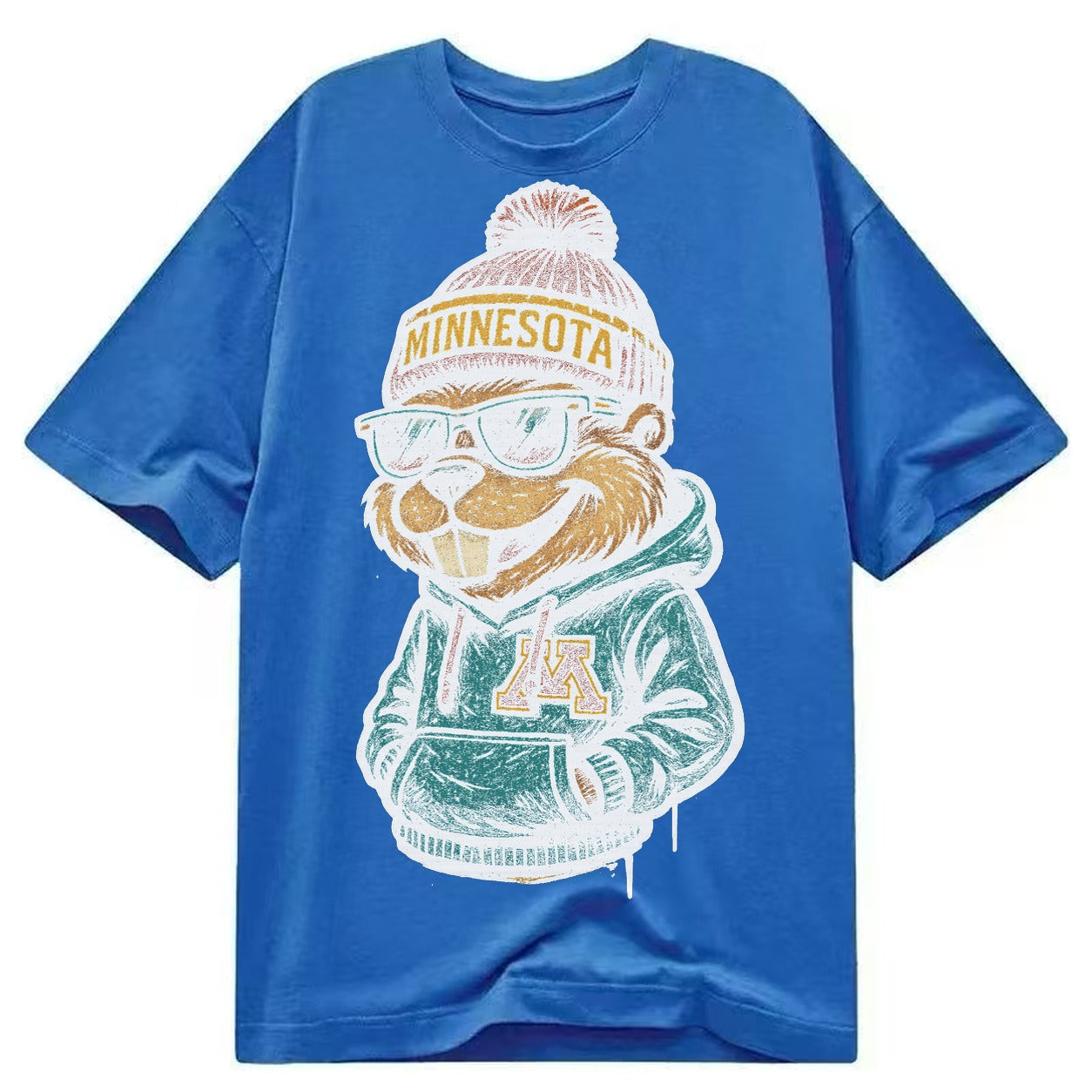 Minneapolis Gopher wearing Minnesota beanie with M patch - Classic T-shirt – Blue