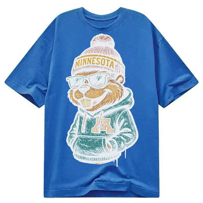 Minneapolis Gopher wearing Minnesota beanie with M patch - Classic T-shirt – Blue