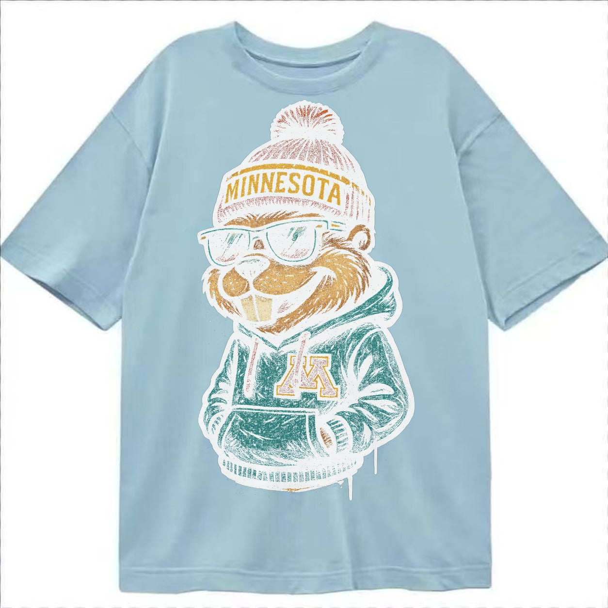 Minneapolis Gopher wearing Minnesota beanie with M patch - Classic T-shirt – Light Blue